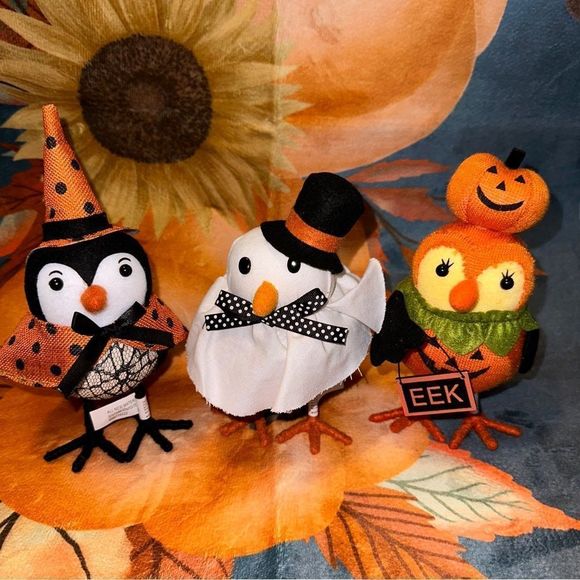 2023‎ Featherly Fabric Birds Set Of 3 Halloween Witch Ghost Pumpkin New - Picture 1 of 9